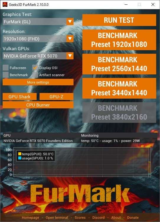 FurMark 2.10 主界面截图